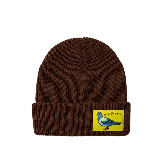 Lil Pigeon Label Cuff Beanie (Brown/Yellow)