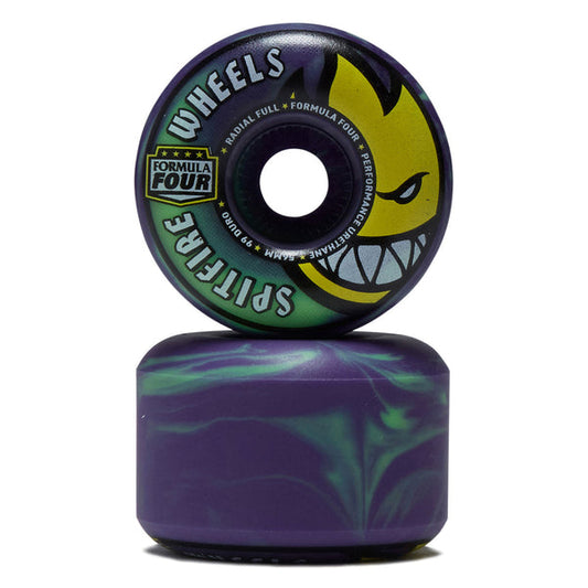 Roues complètes F4 Radial 56mm 99D (Vert fluo/Violet)