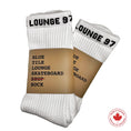 Load image into Gallery viewer, Blue Tile Lounge Sock White - 2 Pack in package
