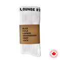 Load image into Gallery viewer, Blue Tile Lounge Sock White in packaging
