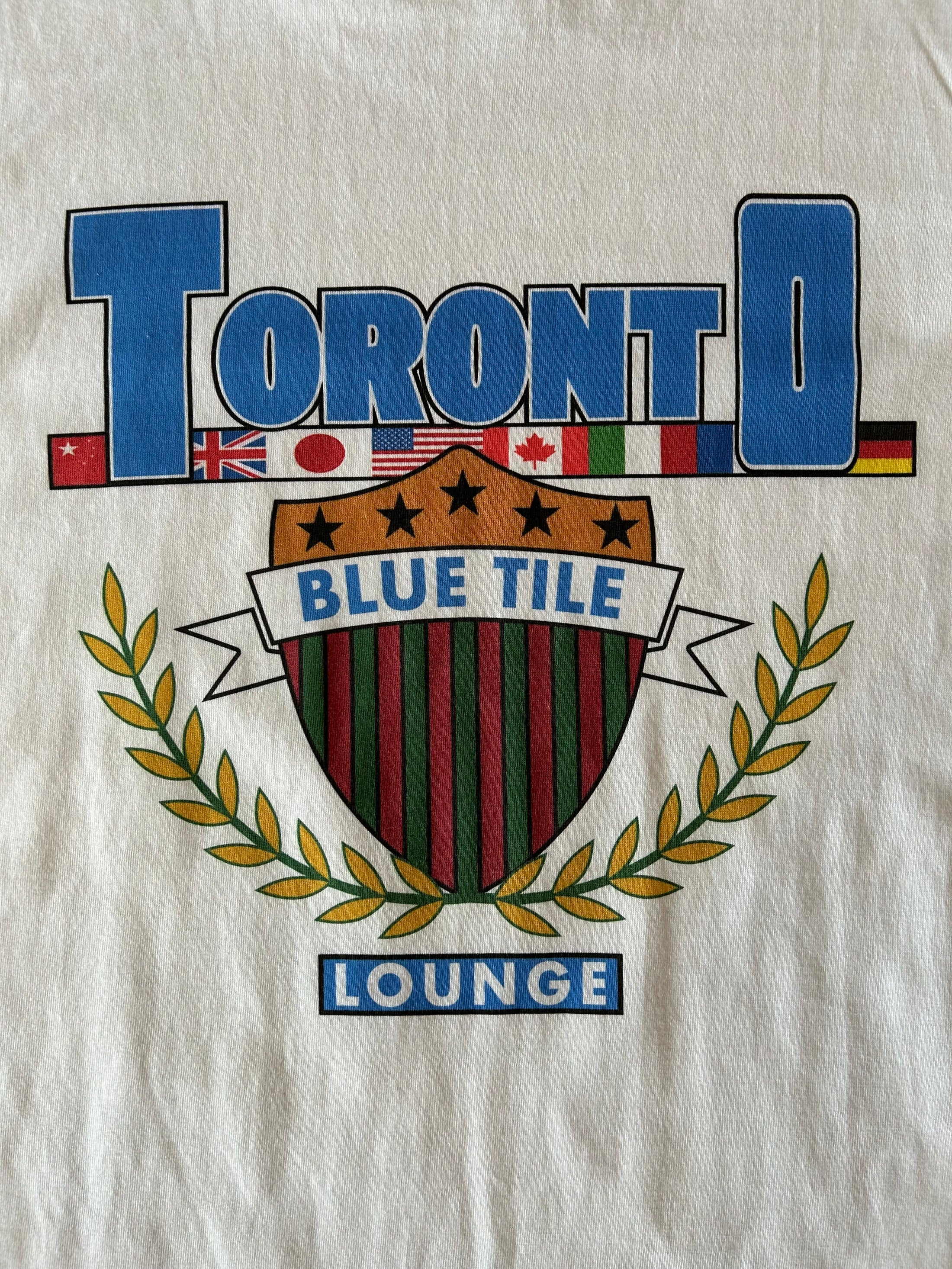 Blue Tile Lounge T-Shirt Souvenir 7.0 White graphic close up