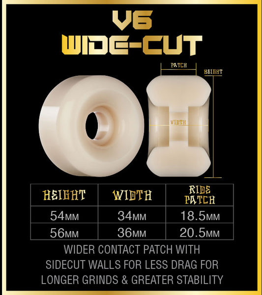 Bones Wheels X Formula V6 54mm 97a black & gold size chart