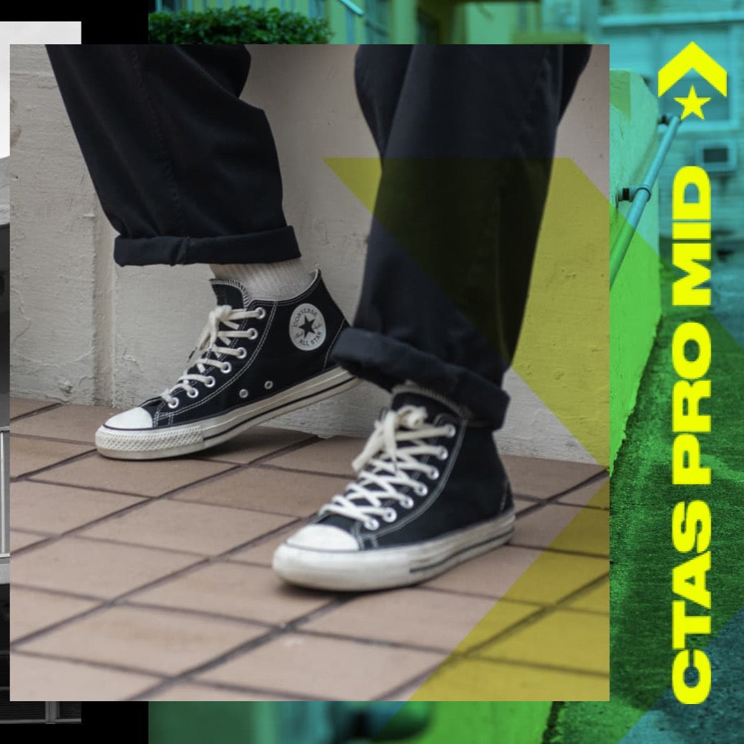 Converse CTAS Pro Mid Black/Black/Egret on model view