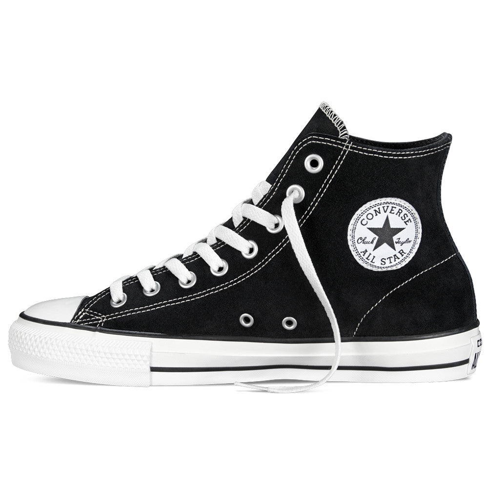 Converse CTAS Pro Hi Black/Black/White Suede in step view