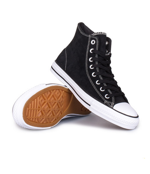 Converse CTAS Pro Hi Black/Black/White Suede bottom sole view