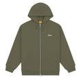 Load image into Gallery viewer, Dime Zip Up Hoodie Cursive Small Logo Army Green front view
