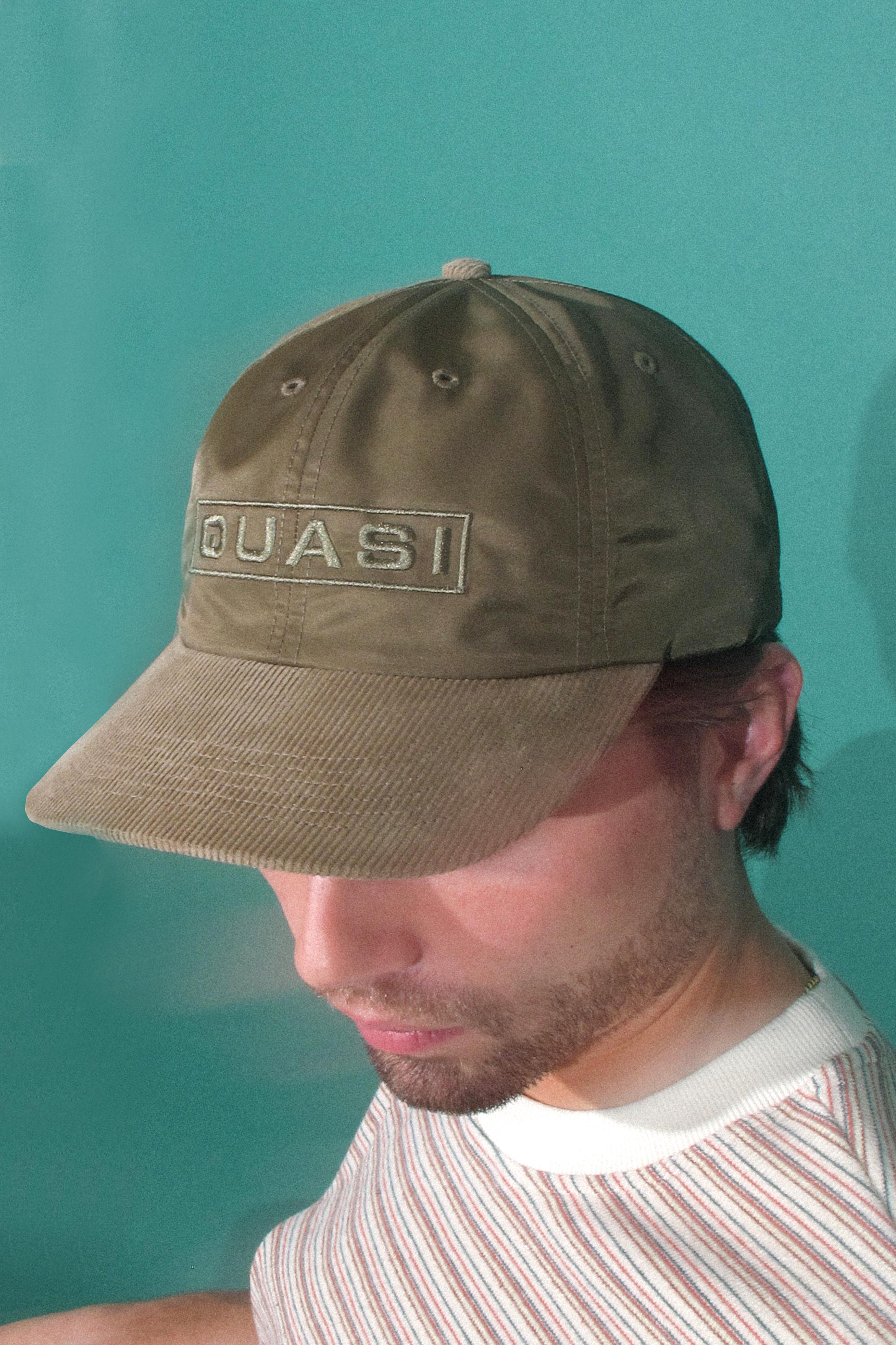 Quasi 6 Panel Hat Eurotext Olive on model