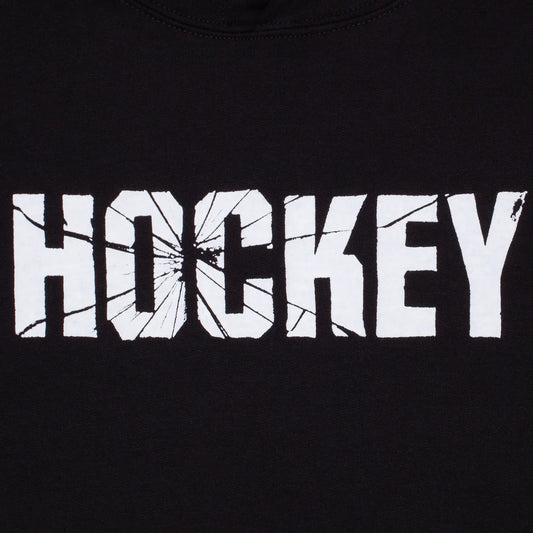 Hockey Hoodie Shatter Puff Print Black graphic close up