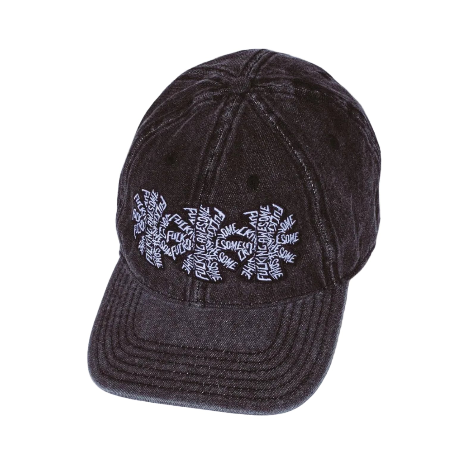 Three Spiral Washed Denim 6 Panel Hat (Denim Black)