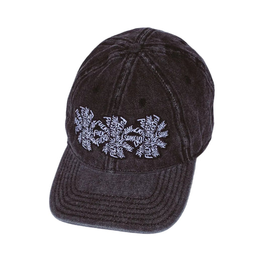 Three Spiral Washed Denim 6 Panel Hat (Denim Black)