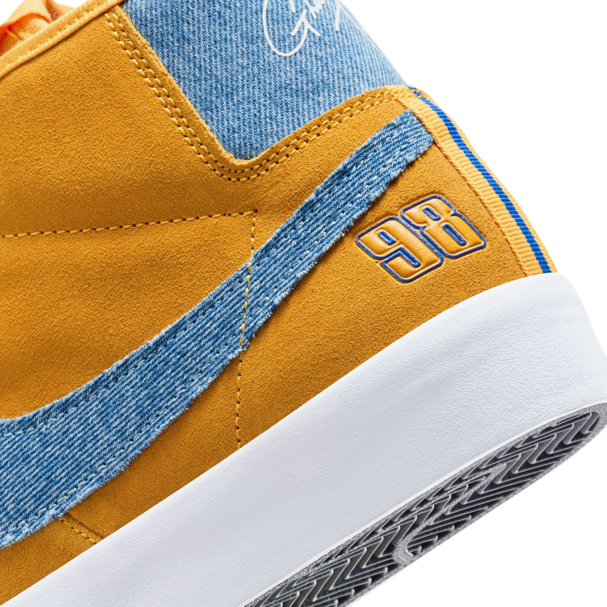 Nike SB Zoom Blazer Mid Pro GT University Gold/Game Royal heel detail