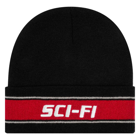 Sci-Fi Fantasy Beanie Striped Logo Black