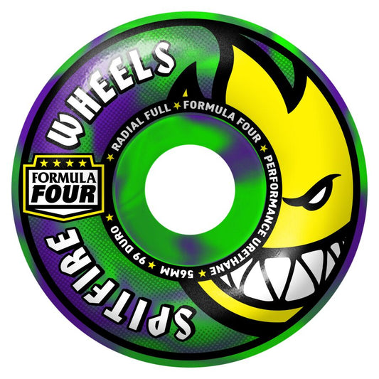 Roues complètes F4 Radial 56mm 99D (Vert fluo/Violet)